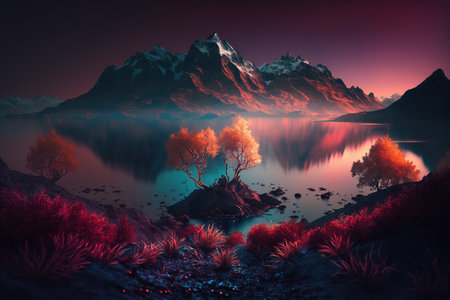 Wonderful landscape with dreamlike colors. Generative AI illustrationの素材