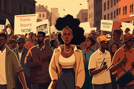 Social protest of African-American people on the street. Black history month, Generative AI illustrationの素材