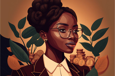 African American young lady representing economy supremacy for black women. Generative AI illustrationの素材
