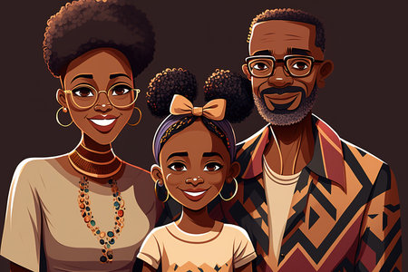Black family portrait, mother, dad and daughter. Black history month. Generative AI illustrationの素材