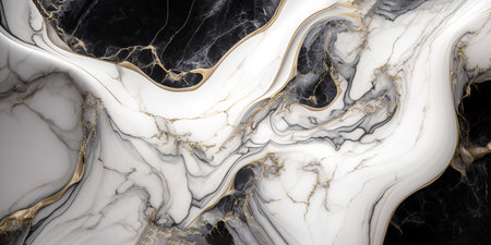 Black and white marble background with gold lines. Generative AI illustrationの素材