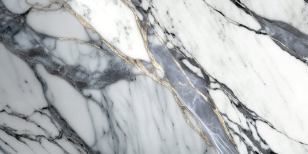 White marble texture background with back and golden colors. Generative AI illustrationの素材