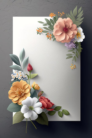 Flora invitation card with blank space in the middle for inscription. Vertical Generative AI Illustrationの素材