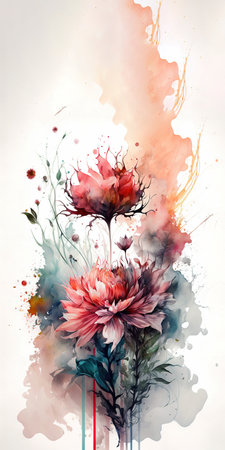 Colorful pink flowers over white background. Watercolor painting style. Vertical Generative AI Illustrationの素材