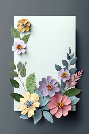 Floral banner 3D render style with blank space for inscription. Vertical Generative AI Illustrationの素材