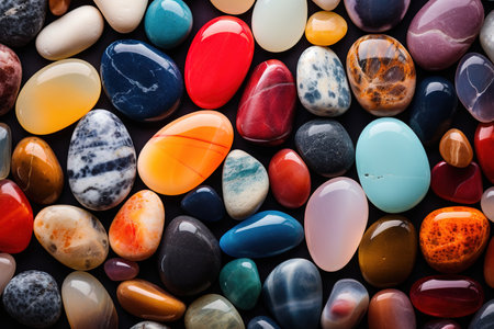Variety of colorful stones and gems top view close upの素材