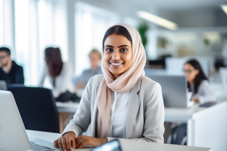 Happy Indian young professional woman in business officeの素材