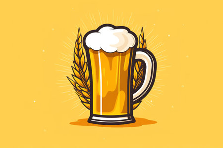 Minimal illustration of golden beer mug on yellow backgroundの素材