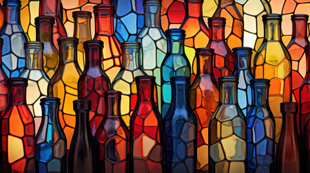 Colorful design glass bottles in different colors. Close up backgroundの素材