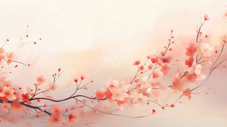 Minimalist background of cherry blossom tree branches in pink pastel colorsの素材