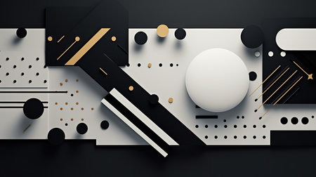 Abstract contrast geometric shapes background in black and whiteの素材