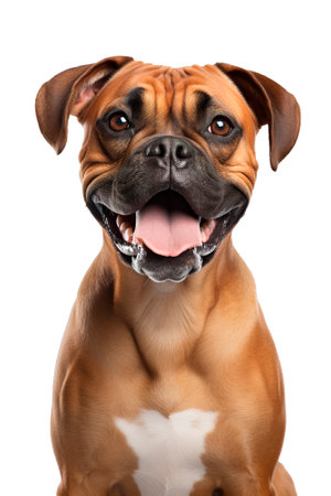 Cute boxer dog portrait over white transparent backgroundの素材