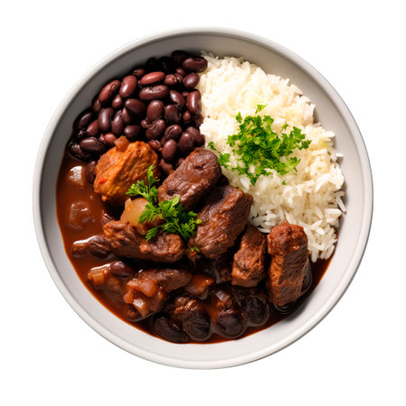 Top view of Brazilian Feijoada on isolated transparent backgroundの素材