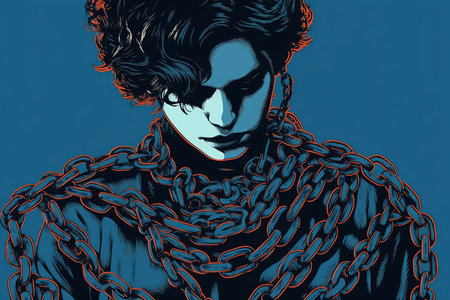Illustration of man trapped with chains. Mental health conceptの素材