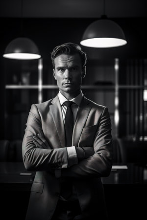 Attractive young businessman black and white portrait. vertical shotの素材