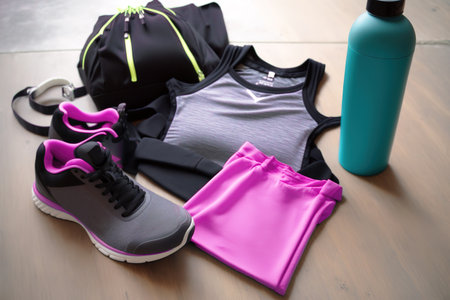 Female sports clothes and accessories close up. Generative AI Illustrationの素材