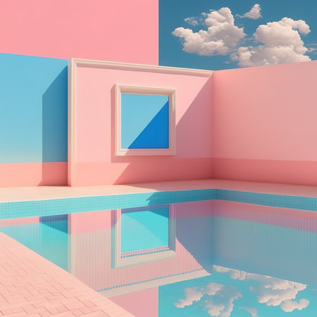 Minimalist geometric poster in pink and blue colors. Poster banner. Generative AI illustrationの素材