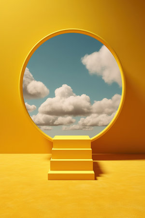 Yellow wall with portal to heaven sky. Generative AIの素材