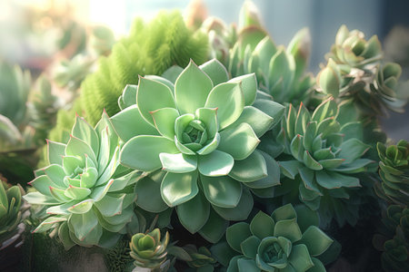 Close up shot of succulent plant. Generative AIの素材