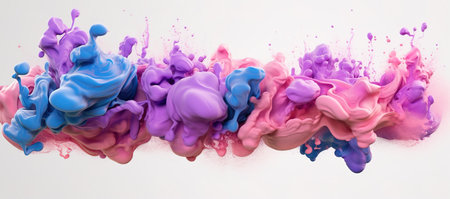 Purple,blue and pink inks floating over white background.Generative AIの素材