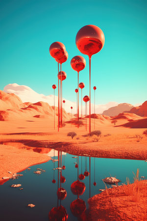Abstract surreal dessert with oasis landscape. Generative AIの素材