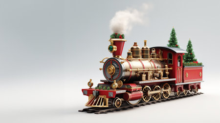 Christmas train miniature realistic toy over white backgroundの素材