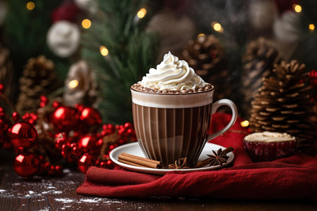 Christmas cocoa, traditional brewage with Christmas decorationsの素材