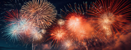 Colorful fireworks panoramic bannerの素材