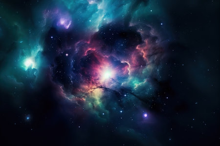 Breathtaking nebula spatial background in dark colorsの素材