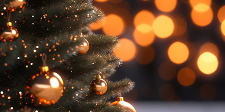 Christmas tree close up shot with copy space for textの素材
