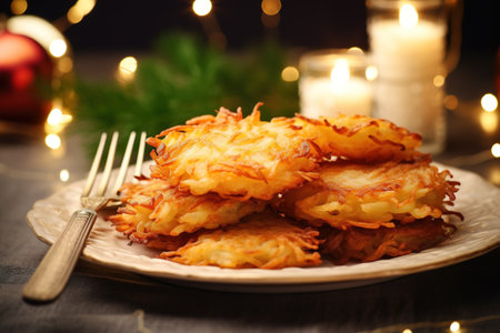 Delicious Jewish dish named latkes for Hanukkah celebrationsの素材