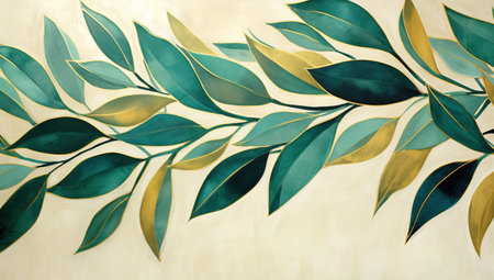 Green leaves tree branch painting style illustrationの素材