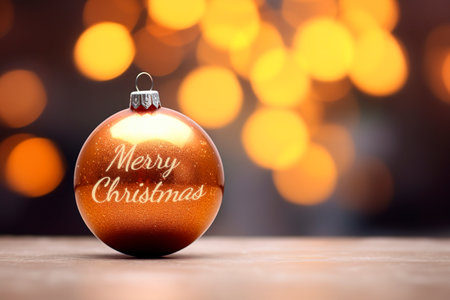 Golden Merry Christmas ornament ball. Banner with copy spaceの素材