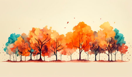 Colorful illustration backgorund of autumn treesの素材