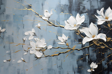 Oil painting illustration of delicate blossom tree branchの素材