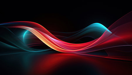 Colorful bright neon abstract lines over dark backgroundの素材