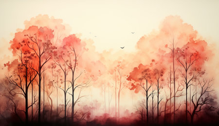 Watercolor trees landscape illustrationの素材