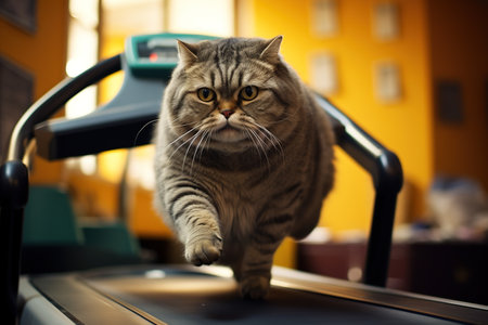 Cute fat cat running on treadmill accidentally. funny conceptの素材