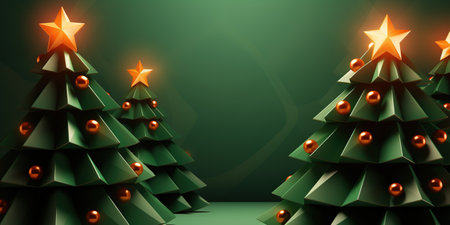 Holiday Christmas banner in green color. 3D illustration styleの素材