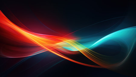 Dark space theme background with colorful flowing linesの素材