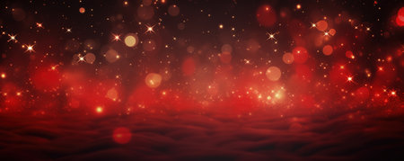 Bokeh lights in red tones with stars. Christmas conceptual banner for advertisement or copy spaceの素材