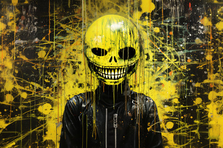 Scary smiley punk rock head graffitiの素材