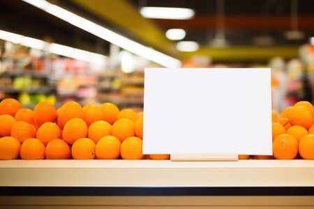 White banner in blank for copy space among pile of oranges at supermarketの素材