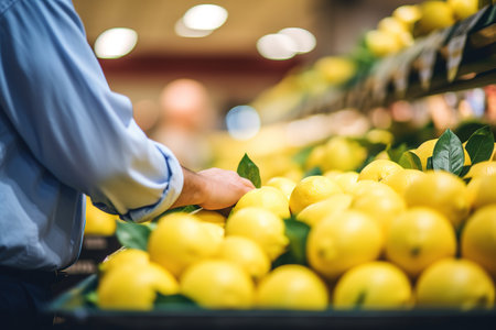 Costumer picking lemons from the supermarket. Unrecognizable personの素材