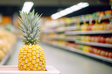 Pineapple in supermarket shelf with copy spaceの素材