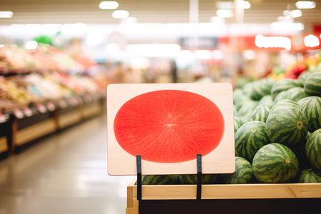 Supermarket promotional banner in blank with watermelon in the backgroundの素材
