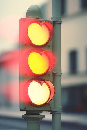 Traffic lights with heart shapes. valentines day conceptの素材