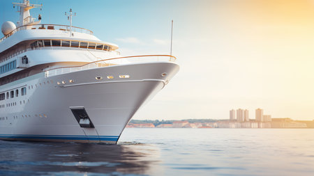 Luxury cruise ship in the middle of the ocean. crop image with copy space for textの素材