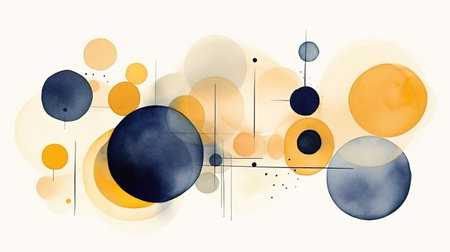 Watercolor illustration of geometric shapes. Minimalist design over white canvasの素材