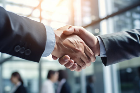 Close up shot of business people shaking hands at the office. Deal doneの素材
